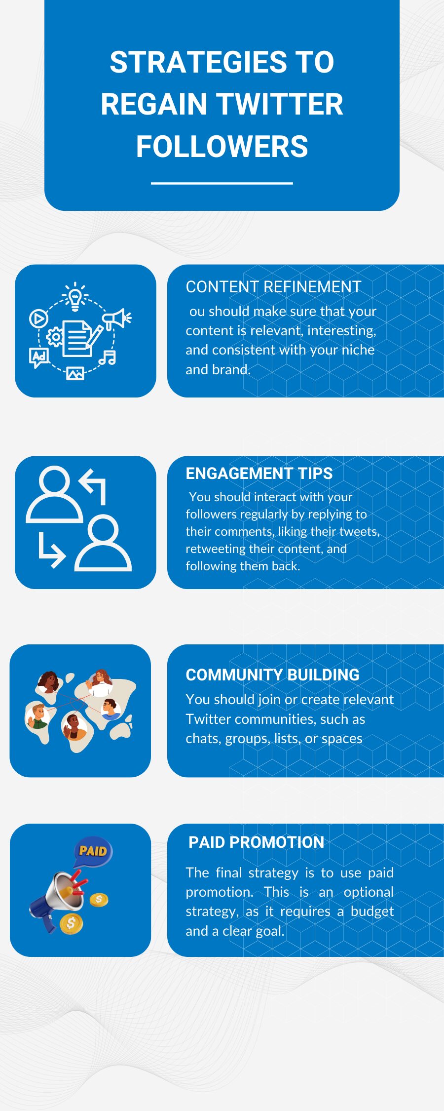 An infographic to illustrate the Strategies to Regain Followers